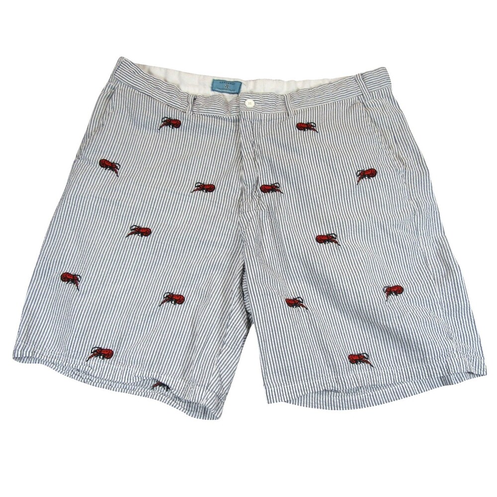 Castaway‎ Nantucket Mens Shorts 38 x 8 Blue White Seersucker Striped Allover